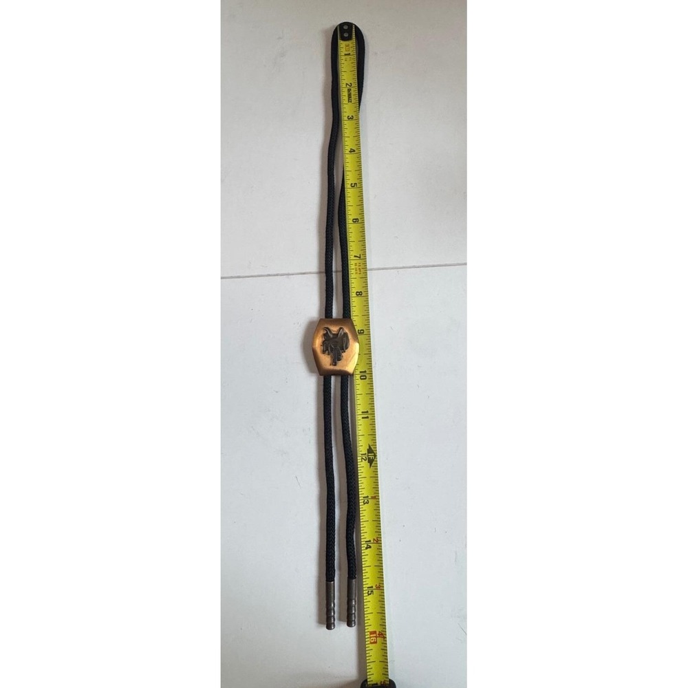 Vintage Western Copper Saddle Bolo Tie Shield Black Braided Cord Cowboy Tie - Picture 8 of 8